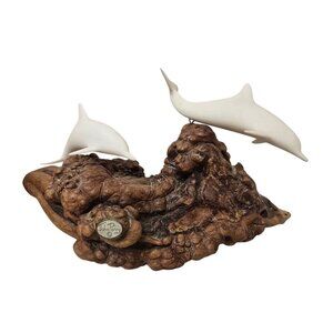 14" John Perry Burlwood Sculpture White Dolphin Figures